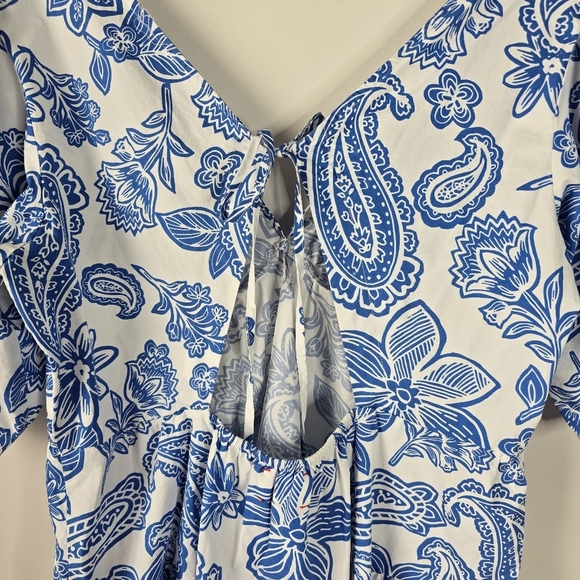 Xirena Nissa Mini Dress Puff Sleeves Santorini Print Size L Euro Summer Coastal - Picture 8 of 16